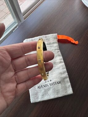 Alexis Bittar Translucent Yellow Hinge Gold-Tone Studded Acrylic Bangle